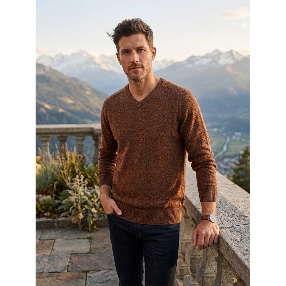 Smartwool Mens V-Neck Merino Wool Blend Sweater Brown Heather SW0SR627 Size L